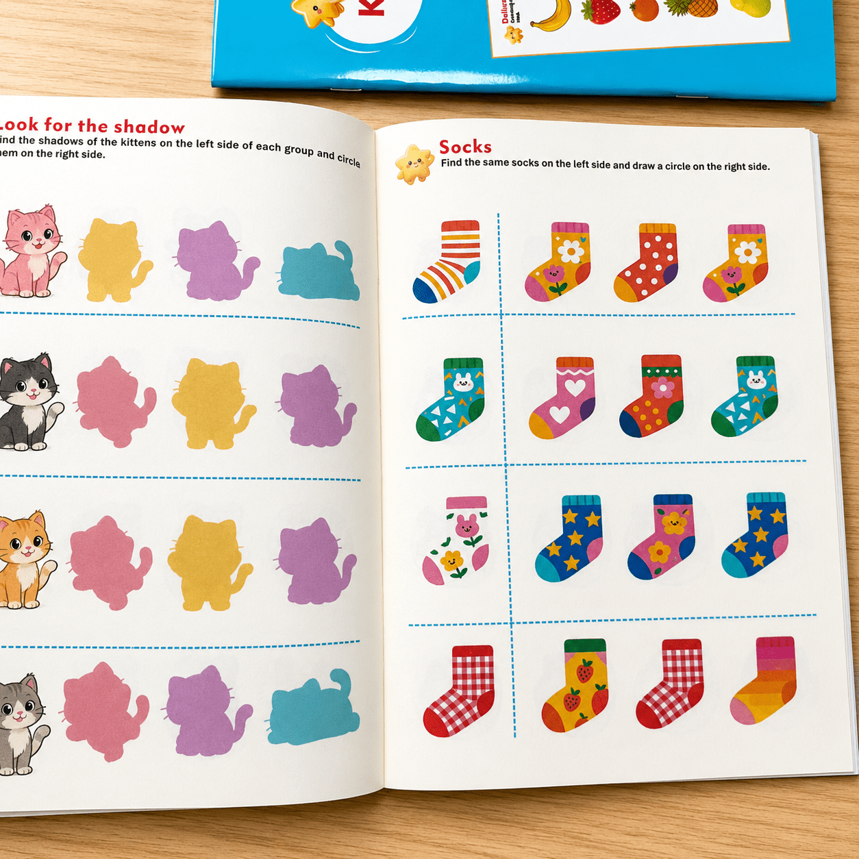 32 page visual matching activity book cute fruits vehicles
