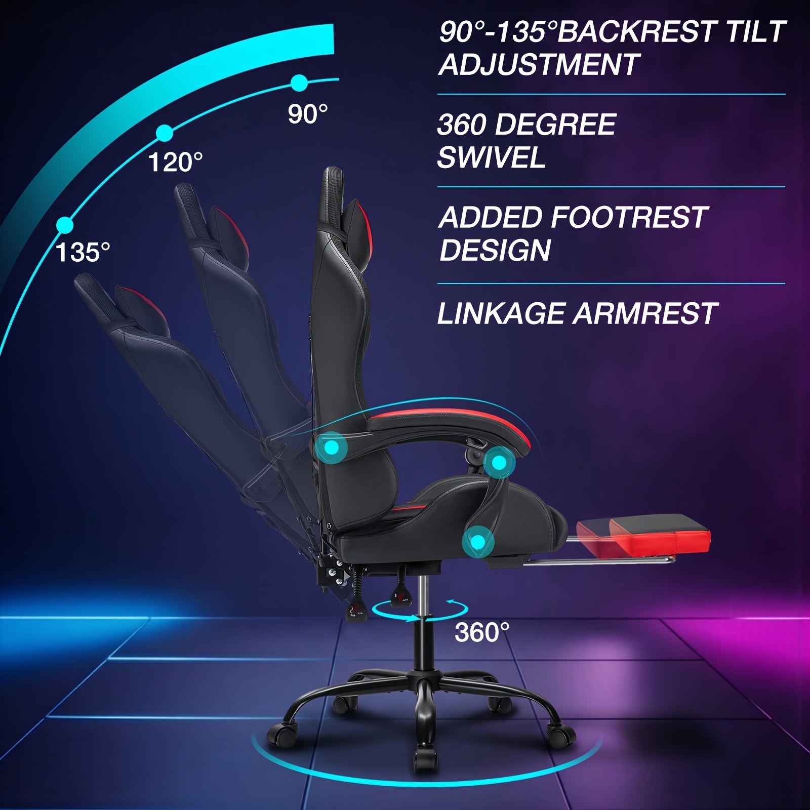 rgb gaming chair led lights massage ergonomic computer chair