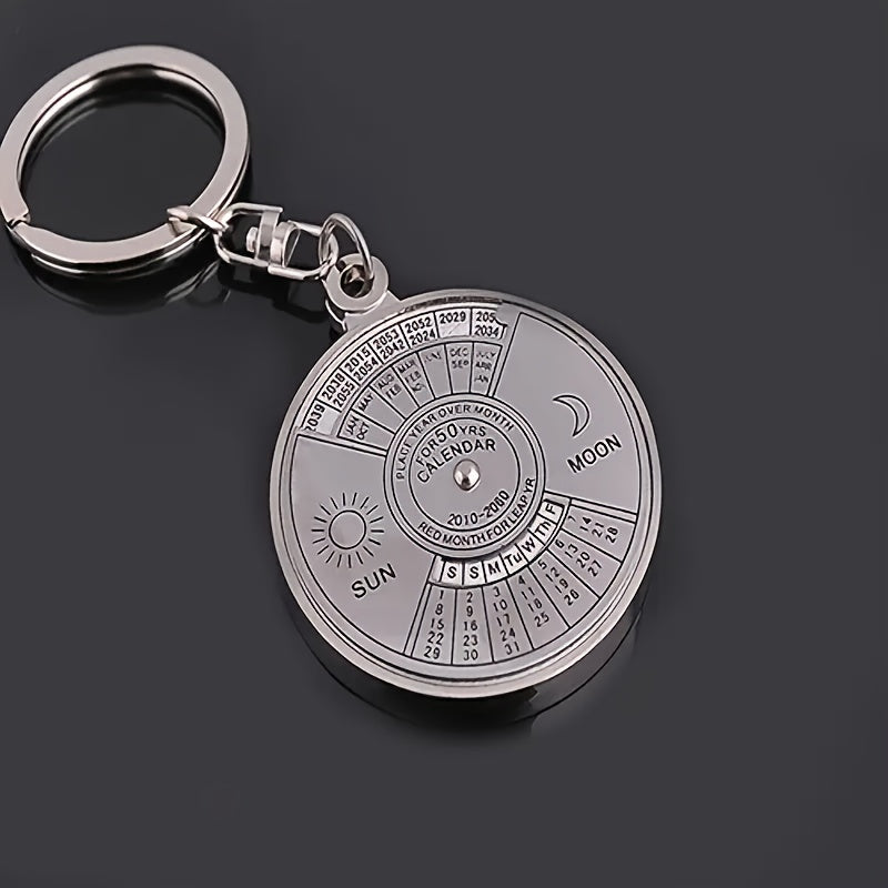 50 year perpetual calendar keyring silvery colored alloy