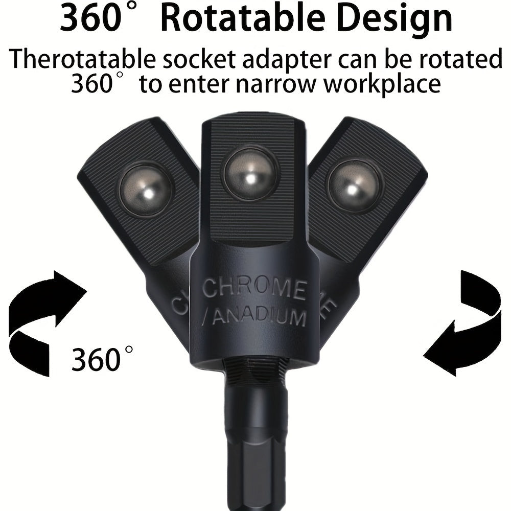 3pcs power drill sockets adapter set 360 rotatable hex shank