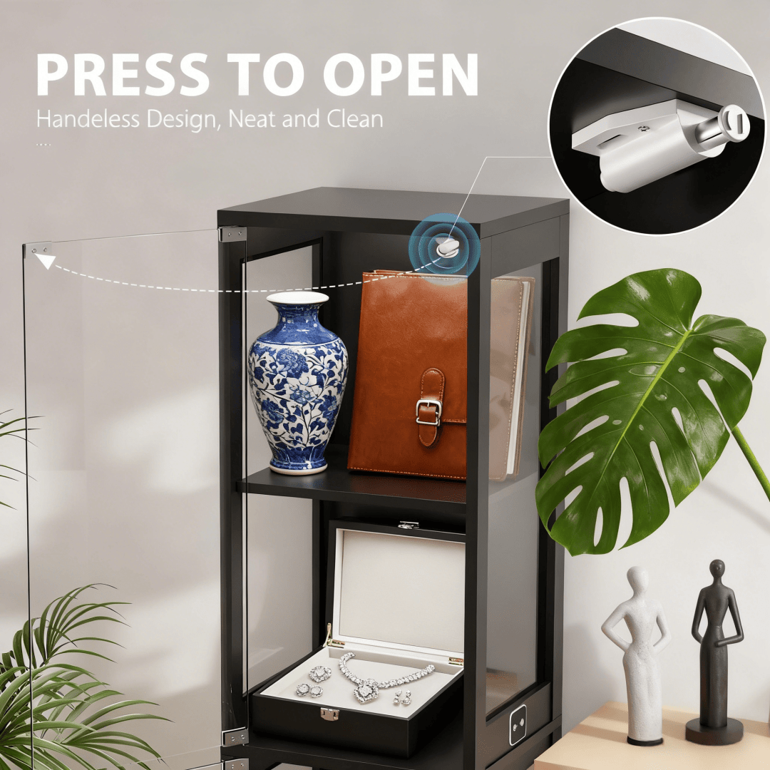 single door glass display cabinet 4 tier 3 led lights smart
