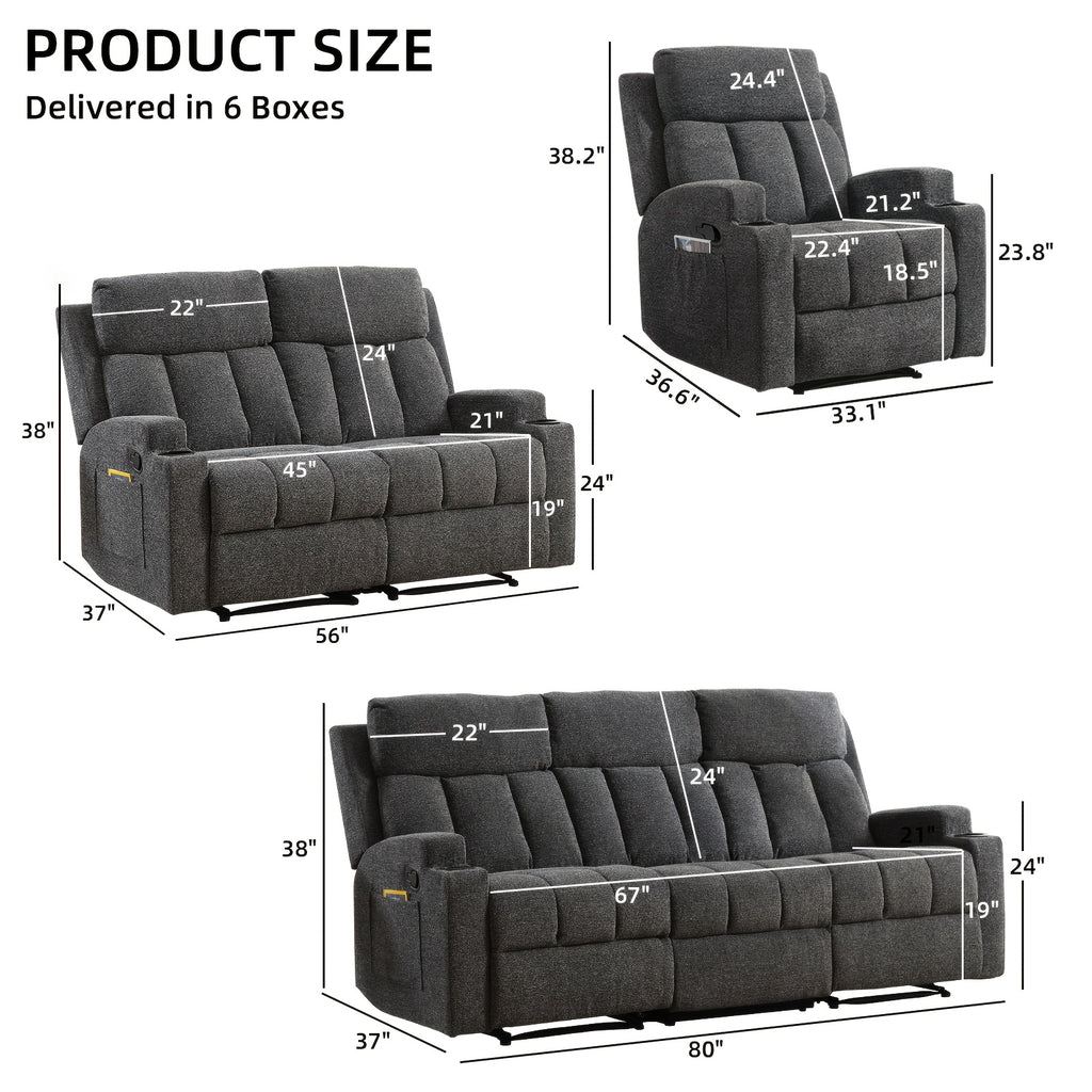 1pc 3pcs manual recliner living room set 1 seater 2 seater 3