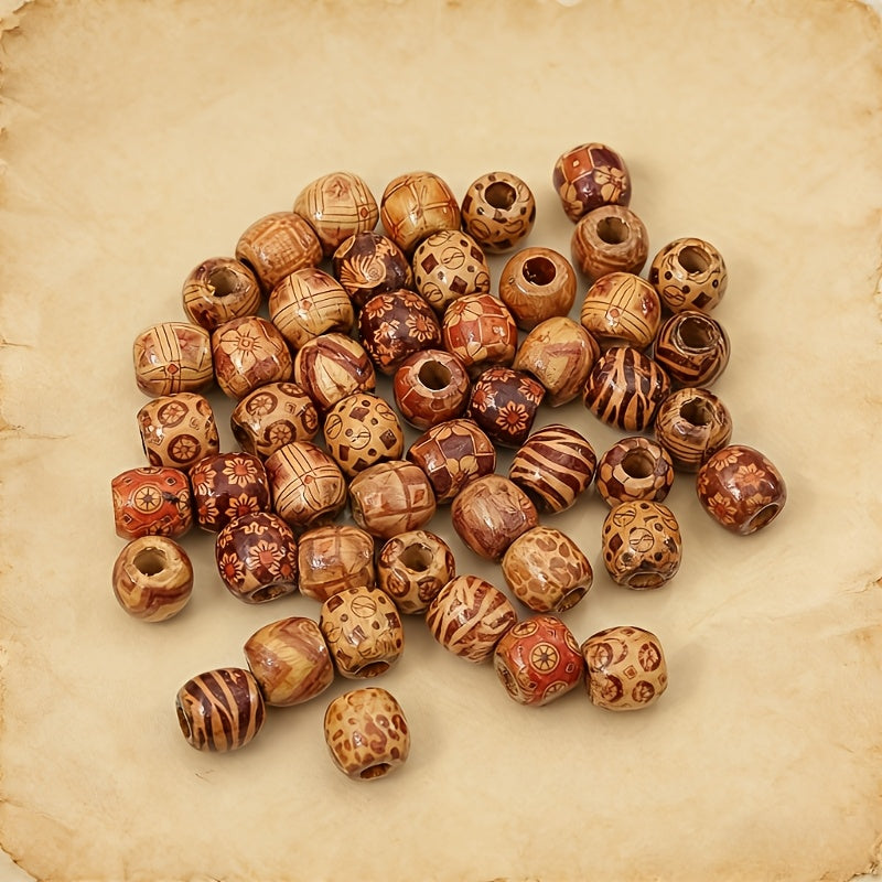 100pcs mixed wooden bead tribal pattern wood beads macrame