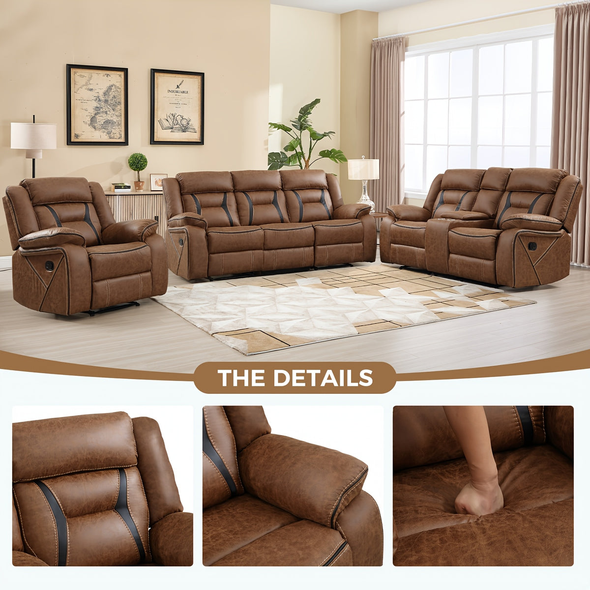 faux leather manual recliner set 3 seat sofa loveseat