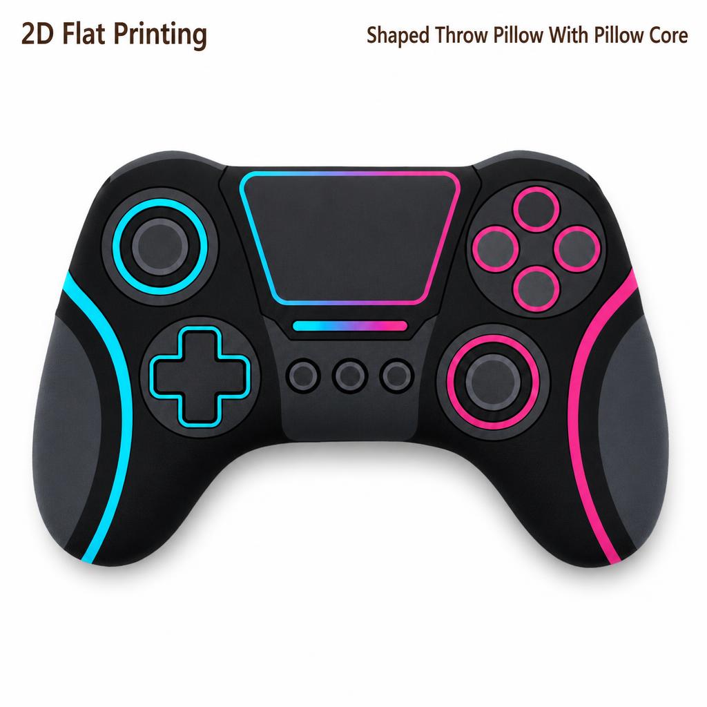 neon gaming controller shaped throw pillow