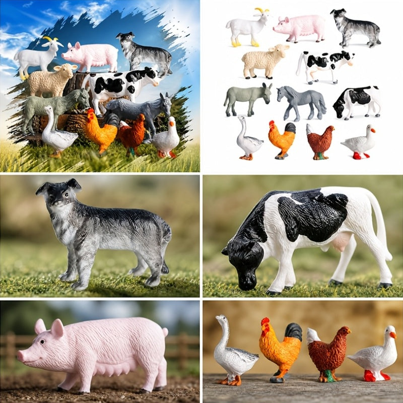 12pcs miniature farm animal simulation models including mini