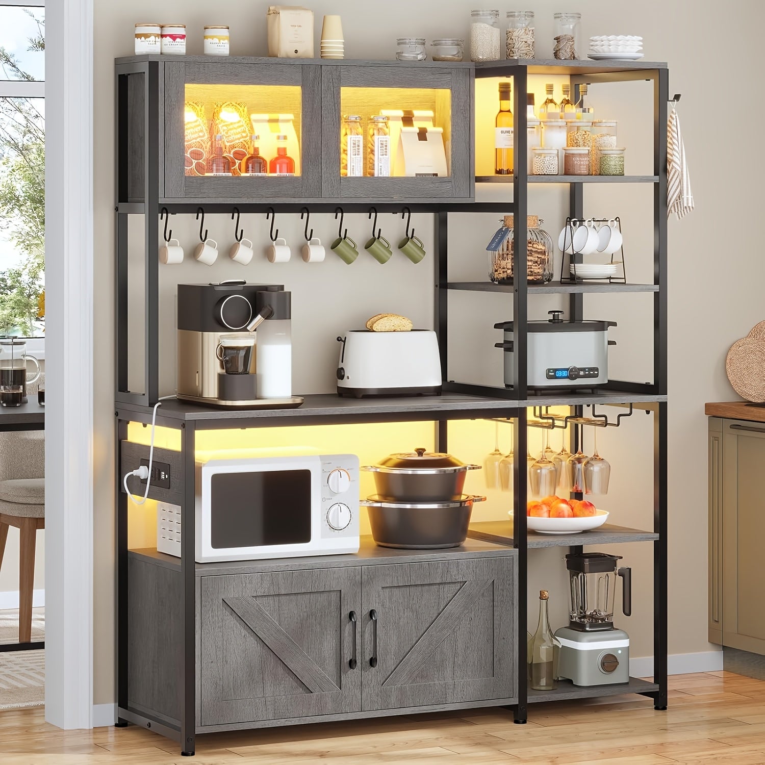 bakers rack led light 45 3 farmhouse coffee bar cabinet