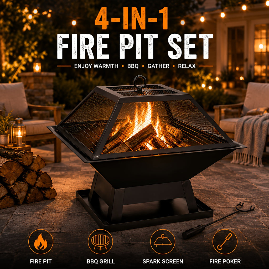 portable 4 in 1 wood burning fire pit removable cooking