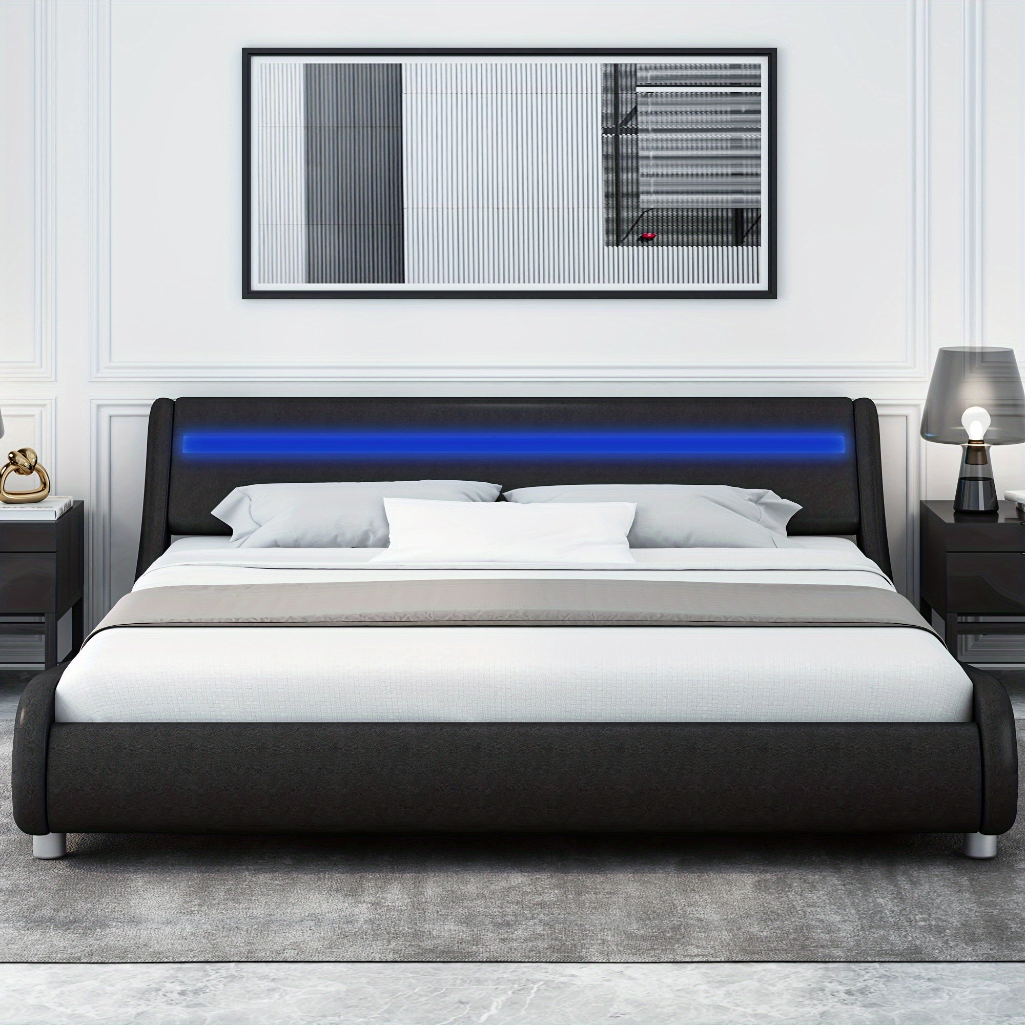 modern upholstered led bed frame adjustable headboard