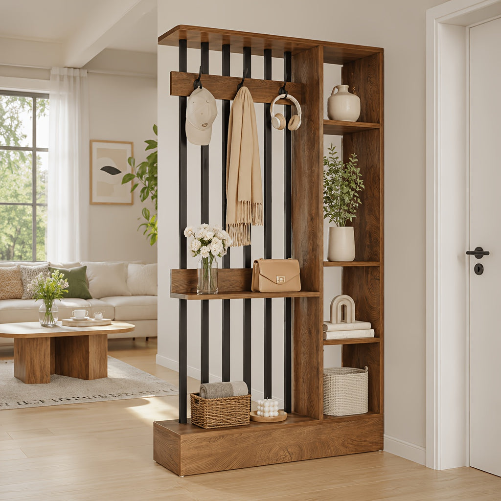 71 inch brown wooden freestanding room divider multi