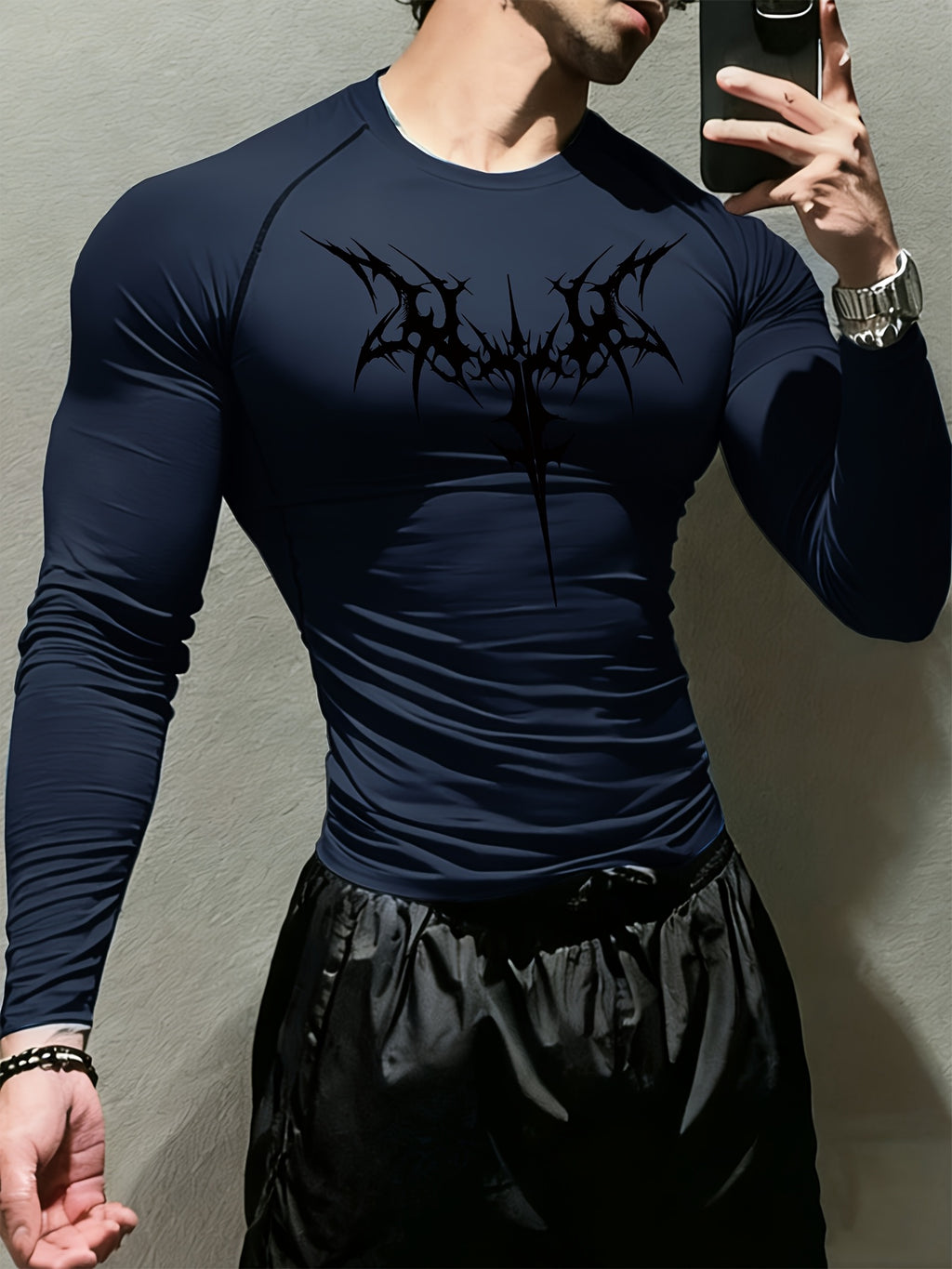 gym workout mens printed long sleeve shirt   symbol
