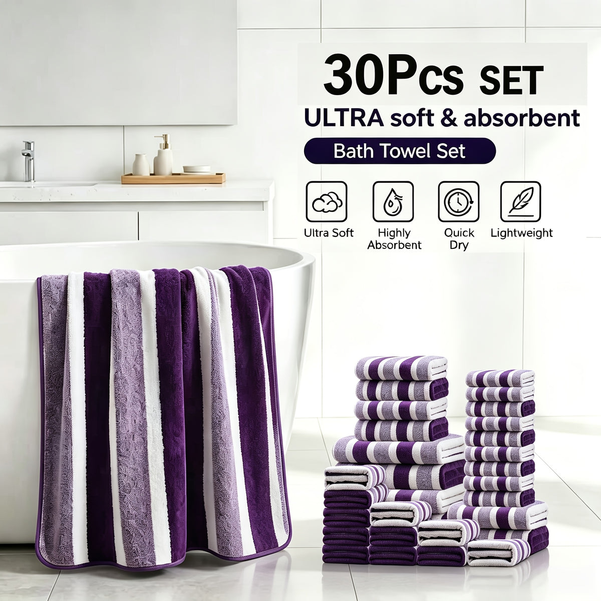 30pcs large wide   towel set quick