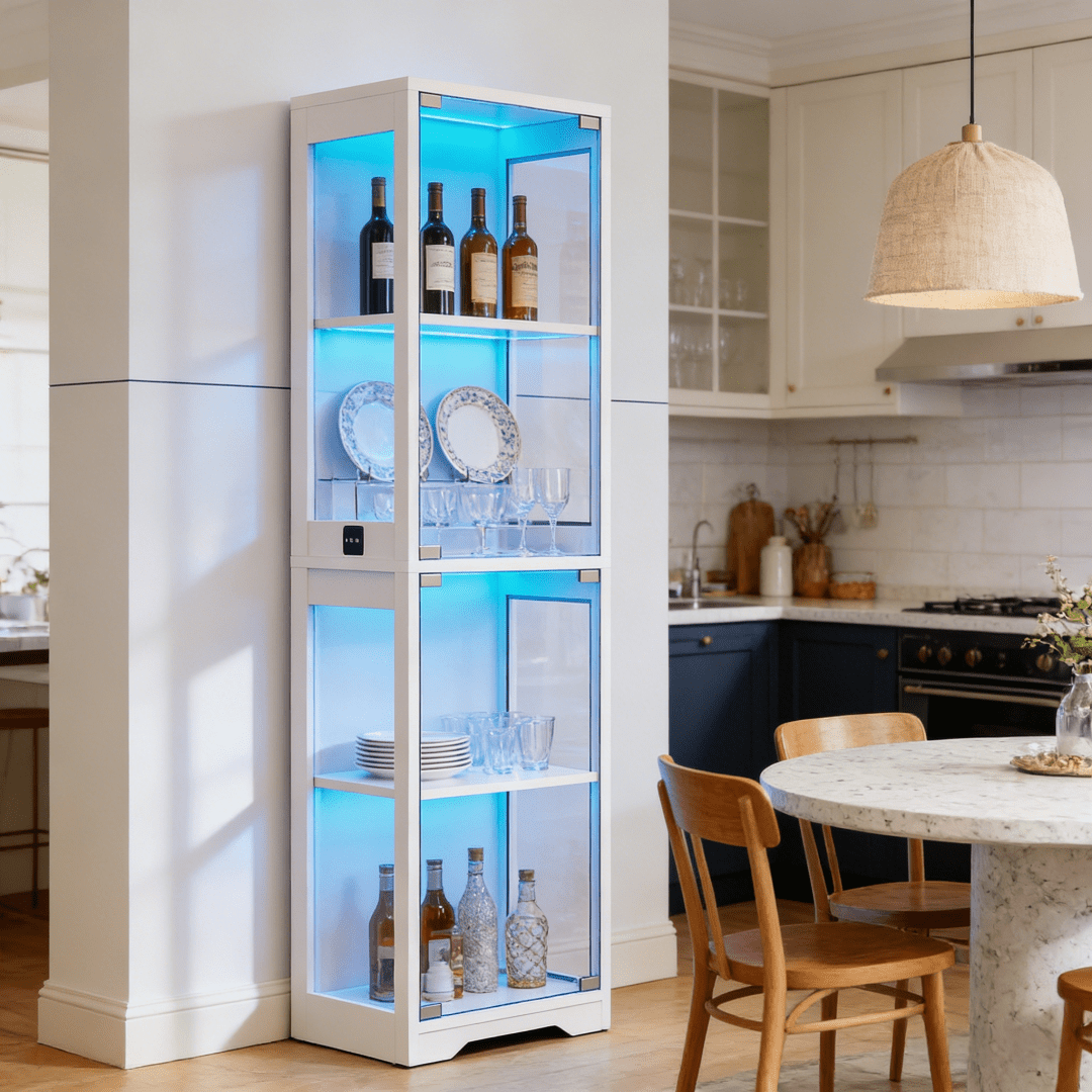 single door glass display cabinet 4 tier 3 led lights smart