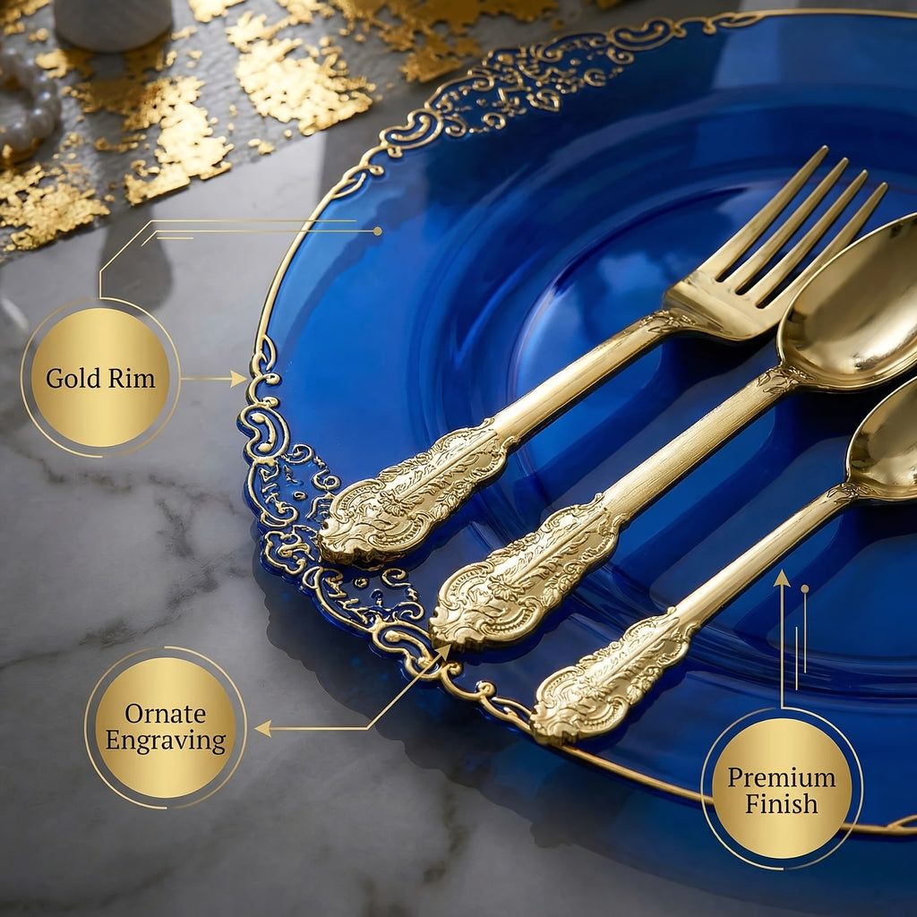 145pcs transparent blue disposable plastic tableware set