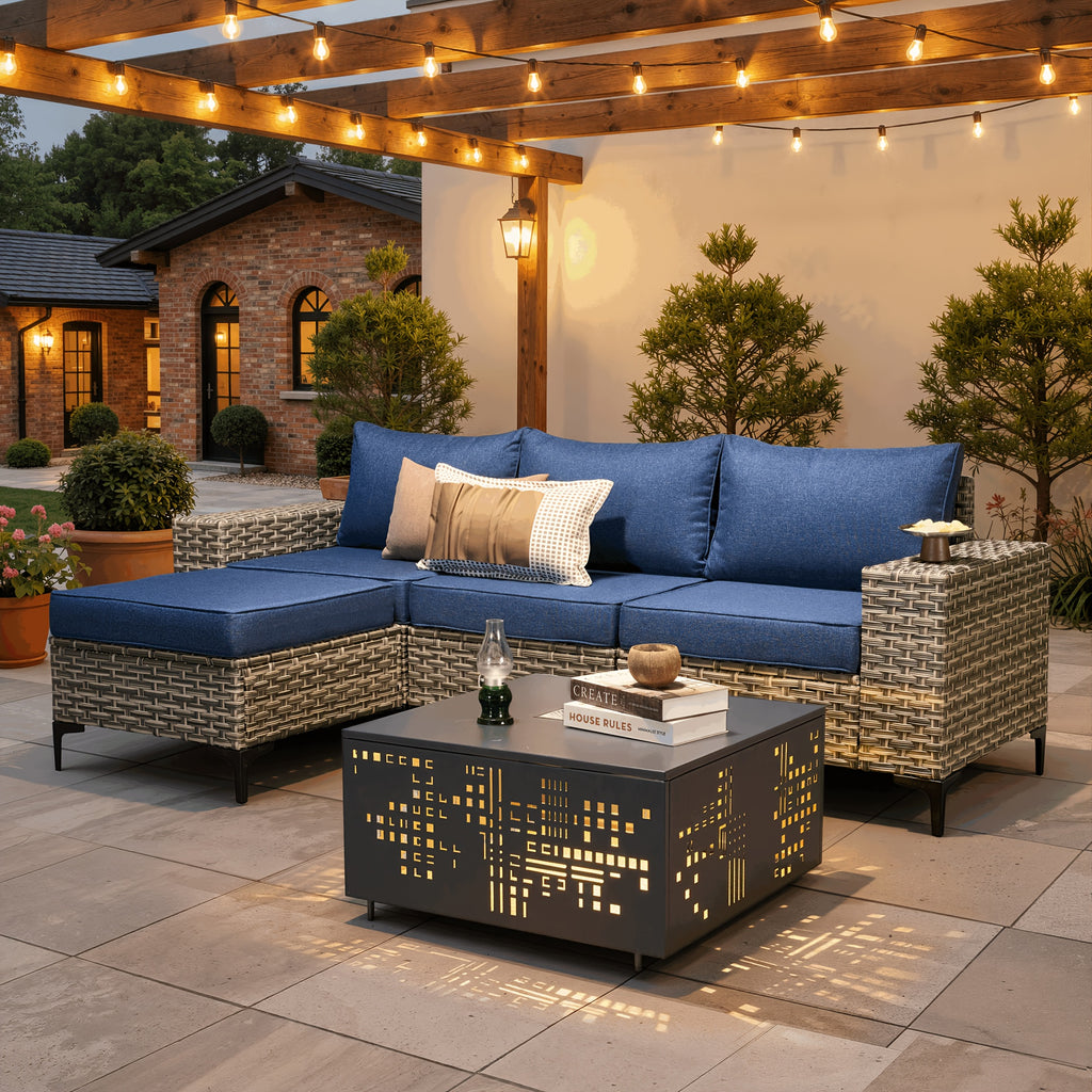 5 8pcs handcrafted outdoor patio rattan sofa set grey metal
