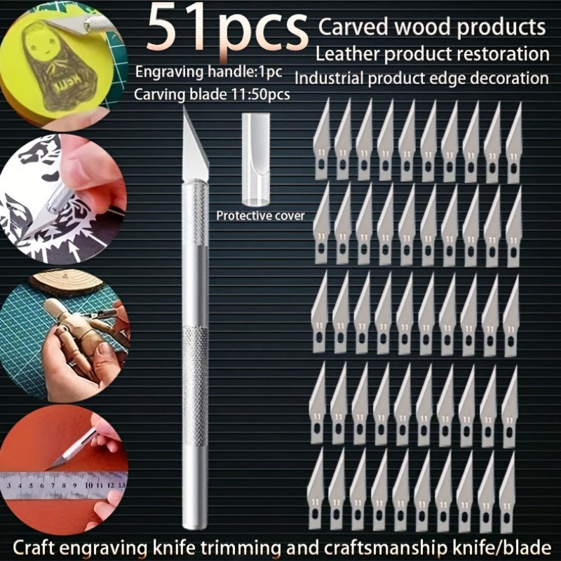 value 51pcs set craft engraving knife 1pc knife rod 50pcs