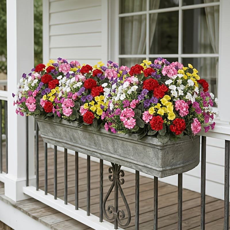 6 bunches artificial geranium   mixed faux flowers uv