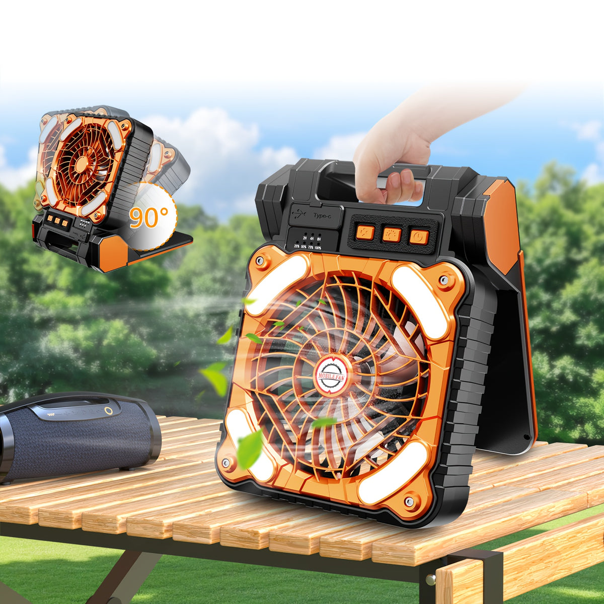 outdoor camping fan portable solar powered dual use fan led