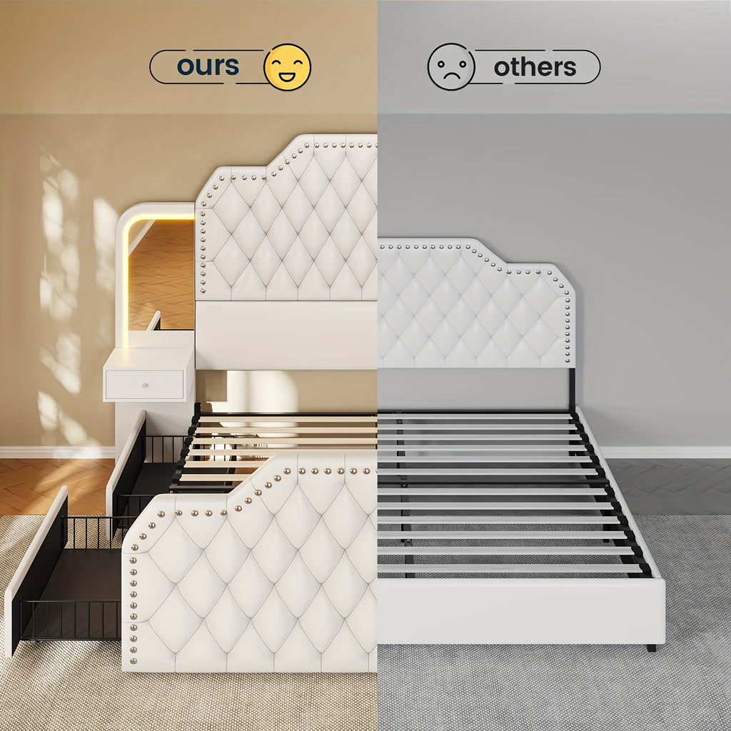 queen size bed frame 2 nightstands mirror modern platform