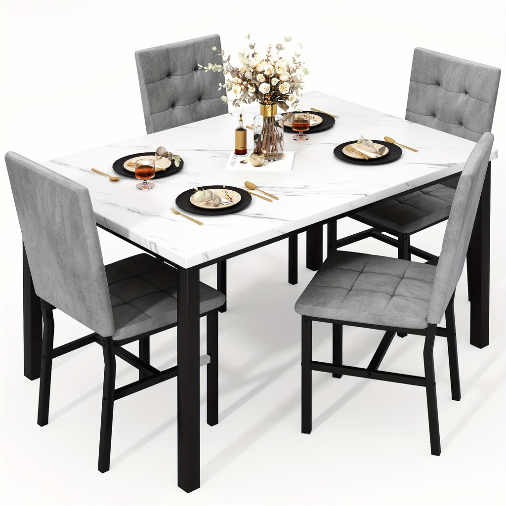 modern 5pcs   marble dining table set upholstered pu