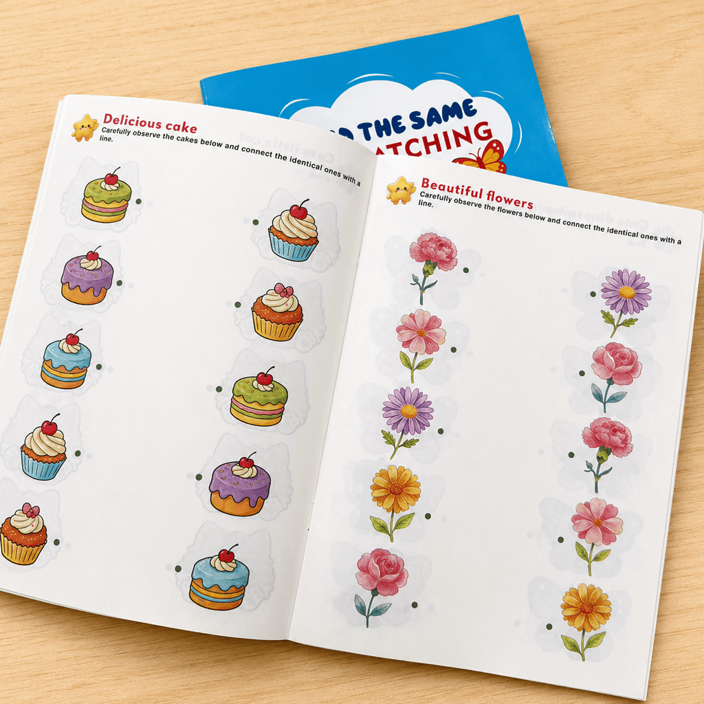 32 page visual matching activity book cute fruits vehicles