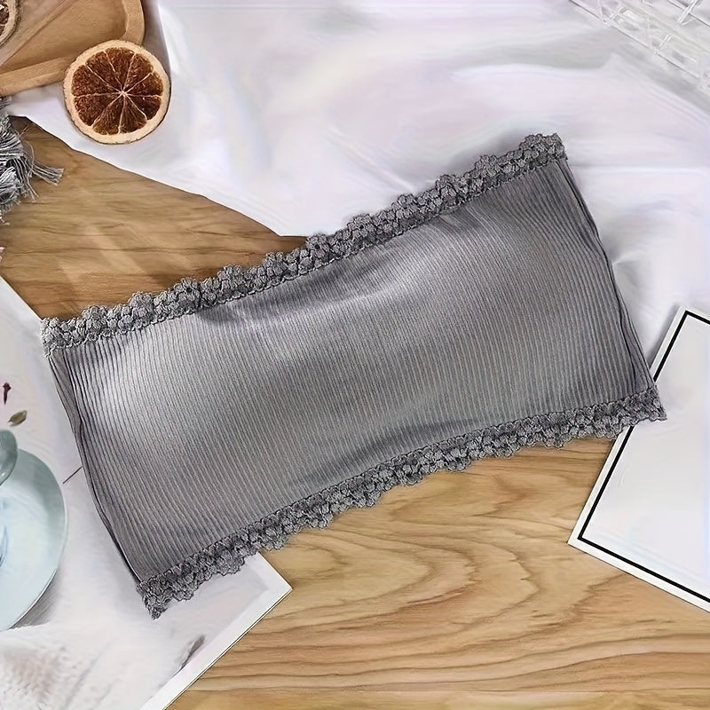 womens seamless strapless lace decorative bra breathable