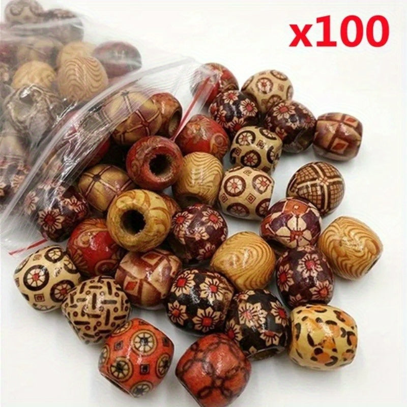 100pcs mixed wooden bead tribal pattern wood beads macrame