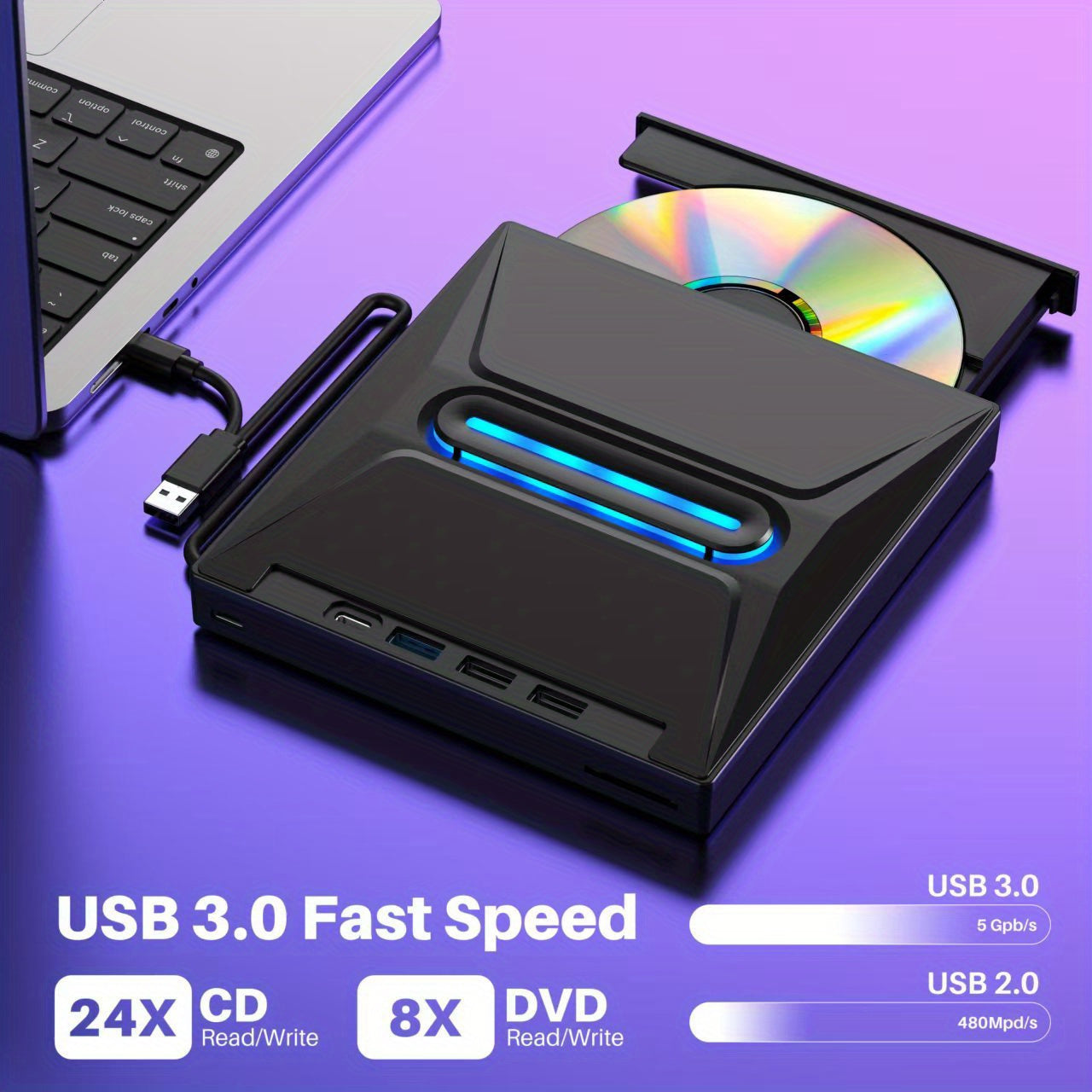 new 8 in 1 luminous external cd dvd drive usb 3 0 type c