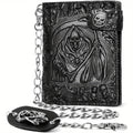 skull gothic chain wallet faux leather punk bifold halloween