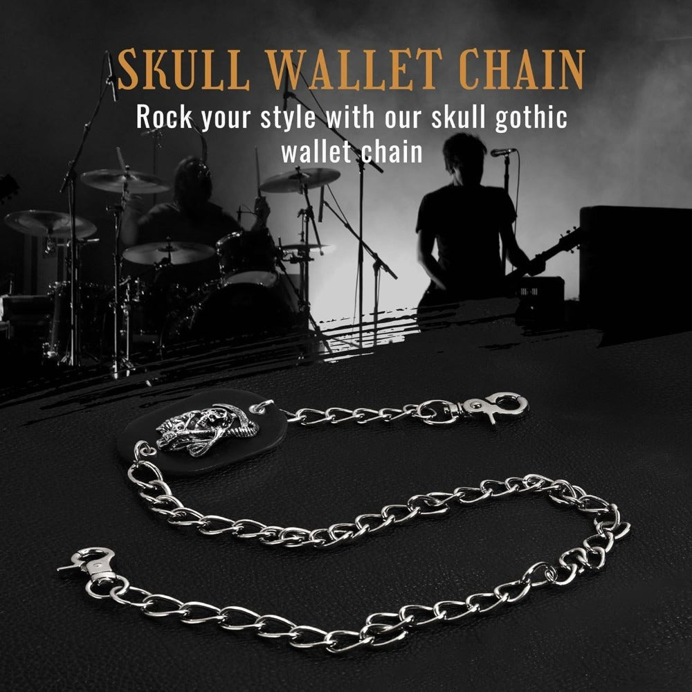 skull gothic chain wallet faux leather punk bifold halloween