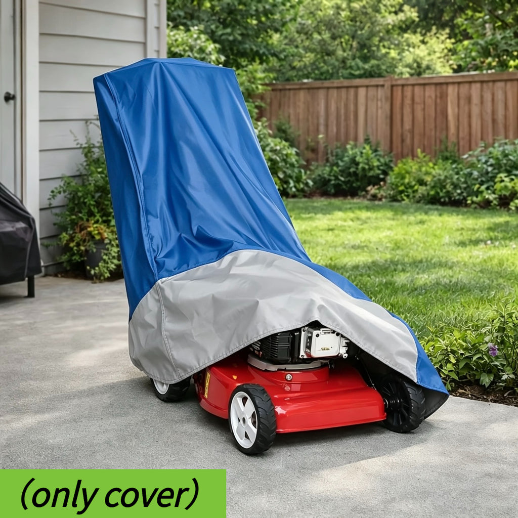 a lawn mower cover designed outdoor storage   in a