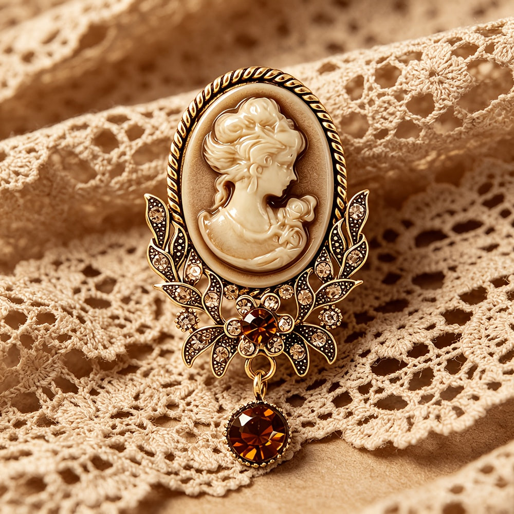 elegant red pendant cameo brooch sparkling