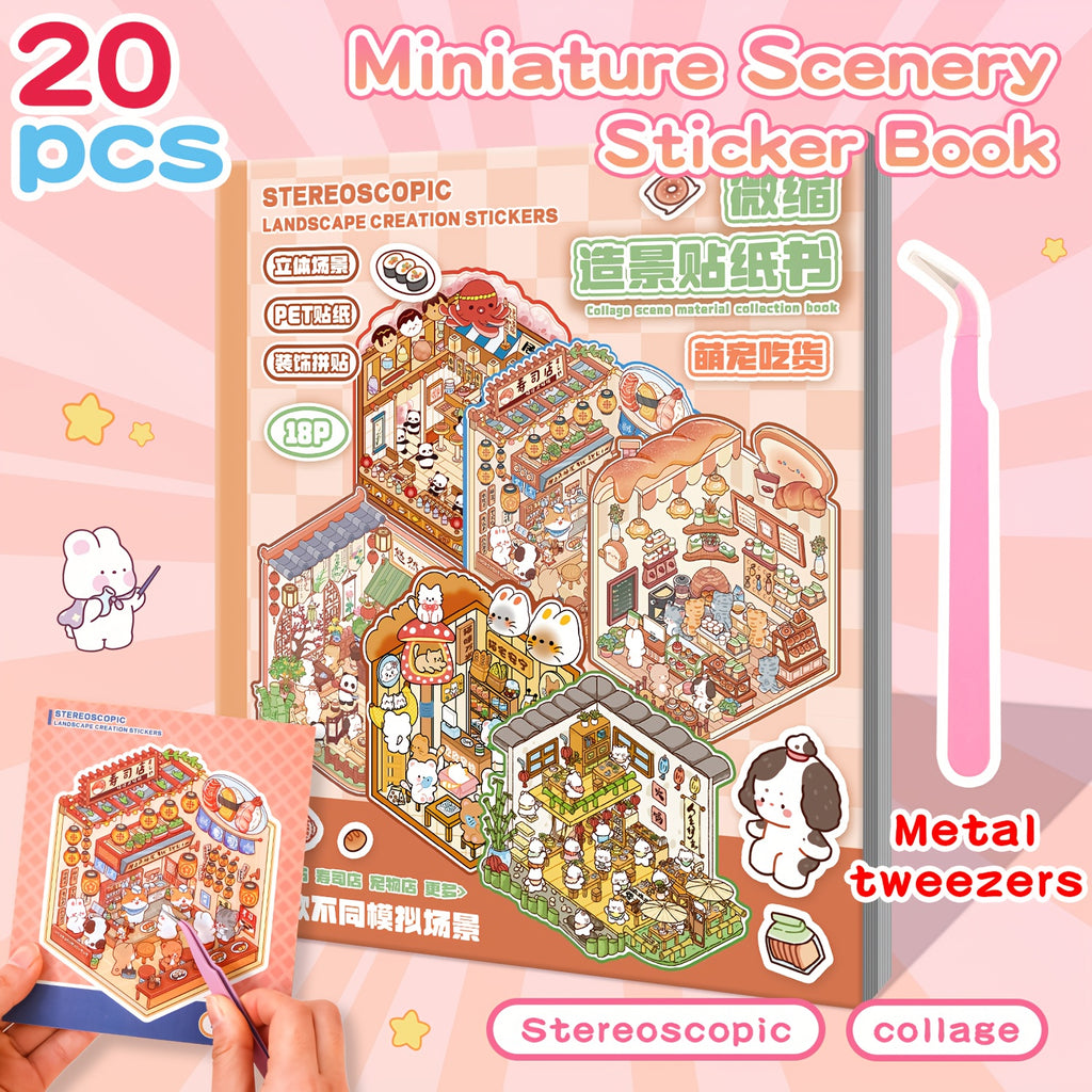20pcs scene sticker book 12 sheets materials 6 sheets base