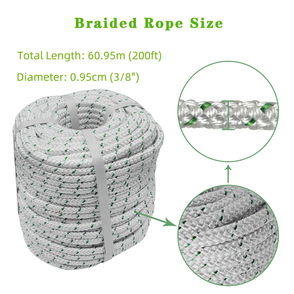 200ft white green polyester fiber rope 3 8 inch double