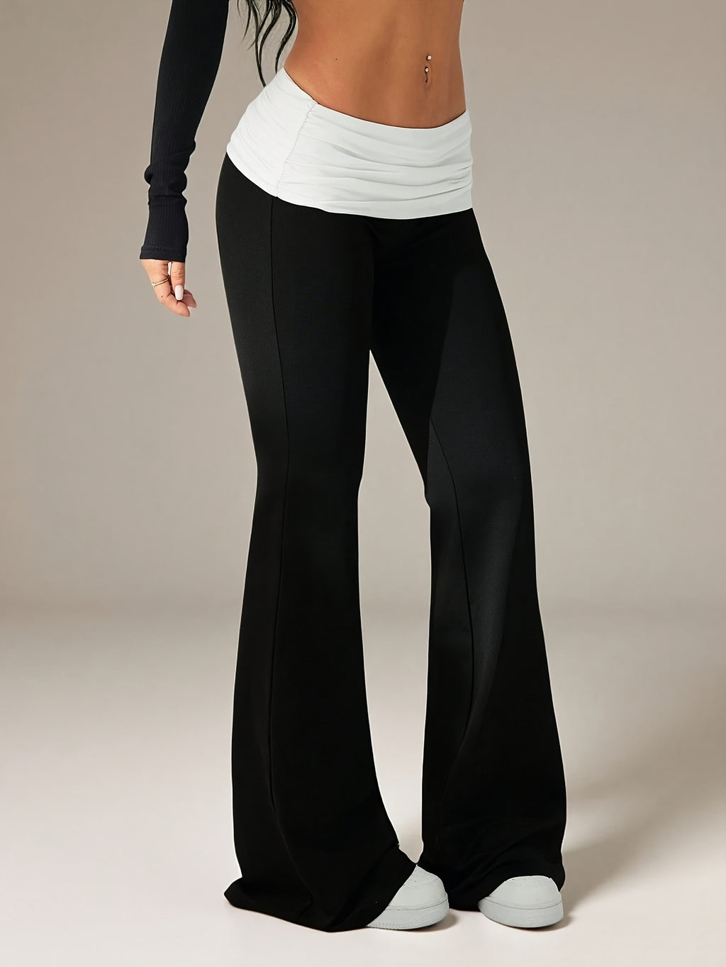 womens casual flared trousers color   waistband