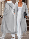 autumn winter womens slightly elastic long hooded zip coat