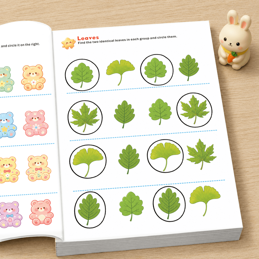 32 page visual matching activity book cute fruits vehicles