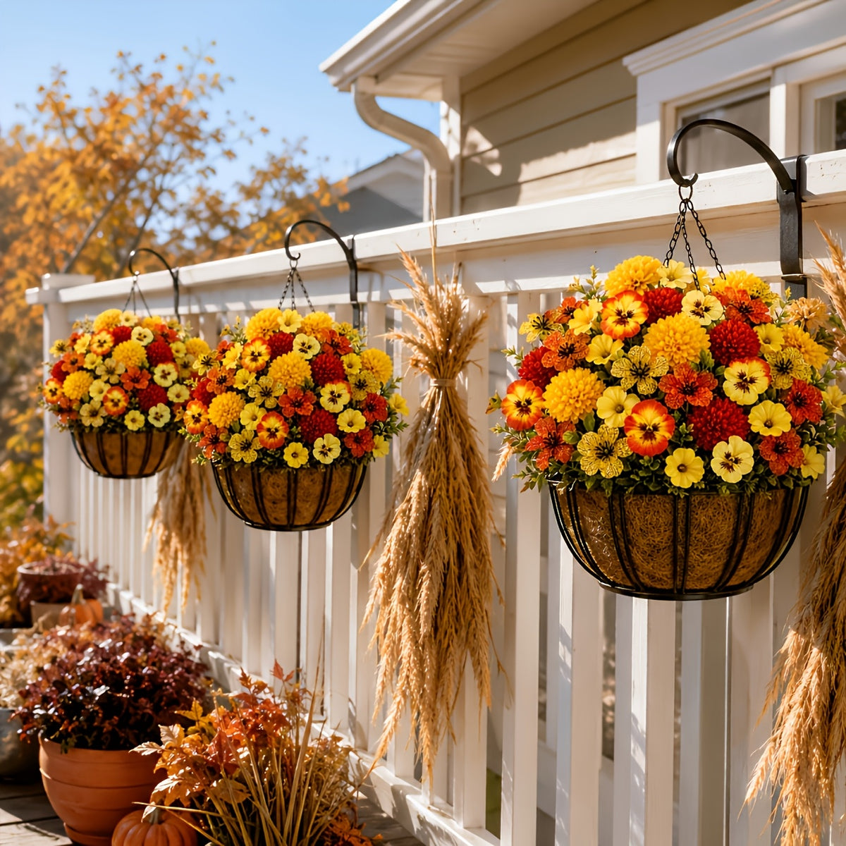 26pcs autumn artificial flowers yellow red orange mixed