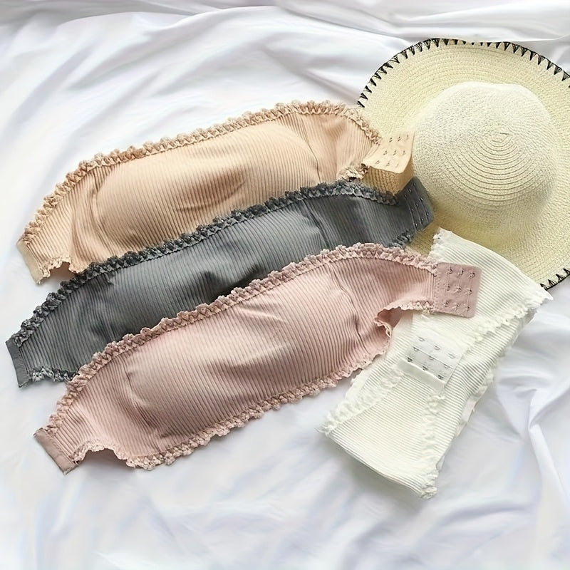 womens seamless strapless lace decorative bra breathable