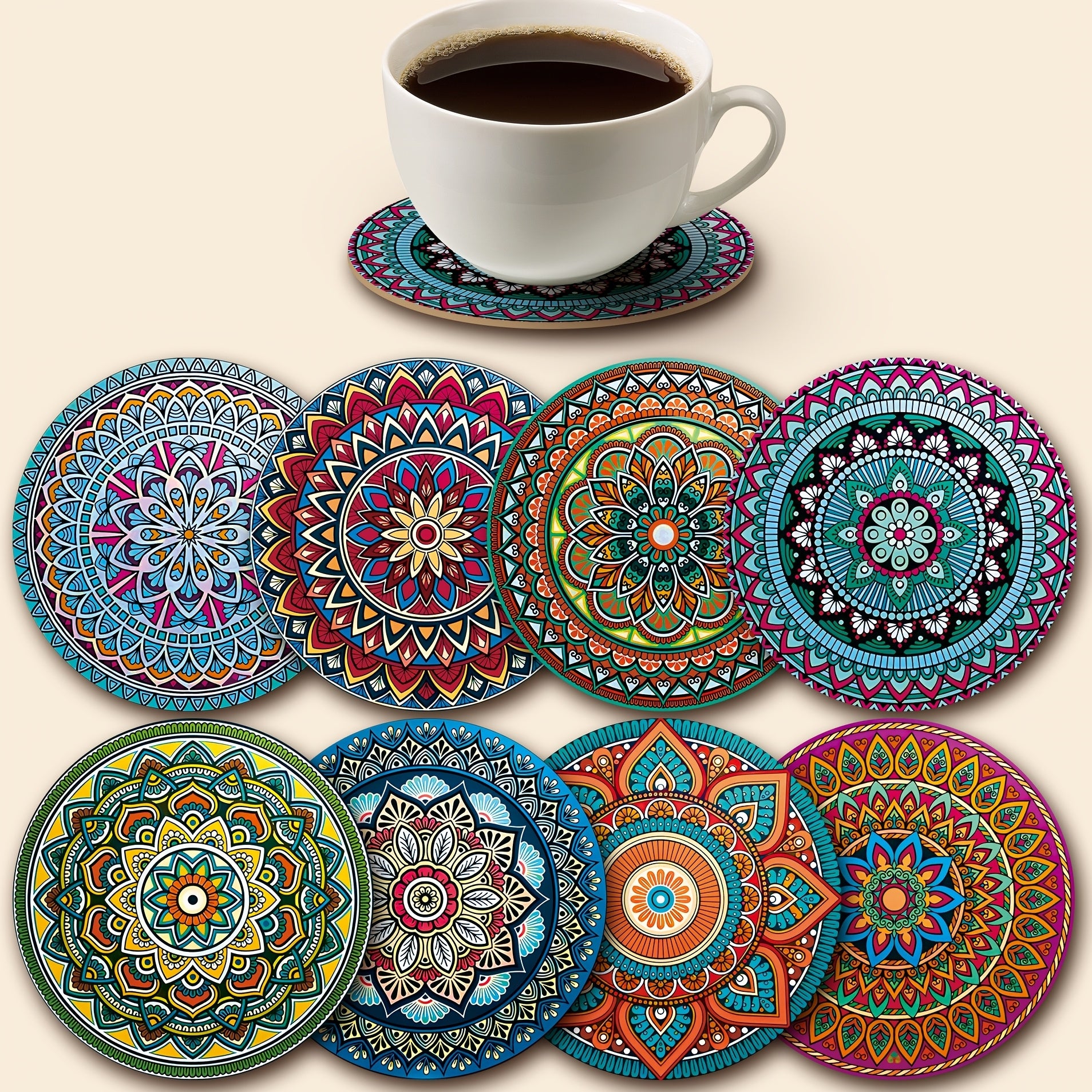 8pcs mandala coasters wooden coaster set essential holiday