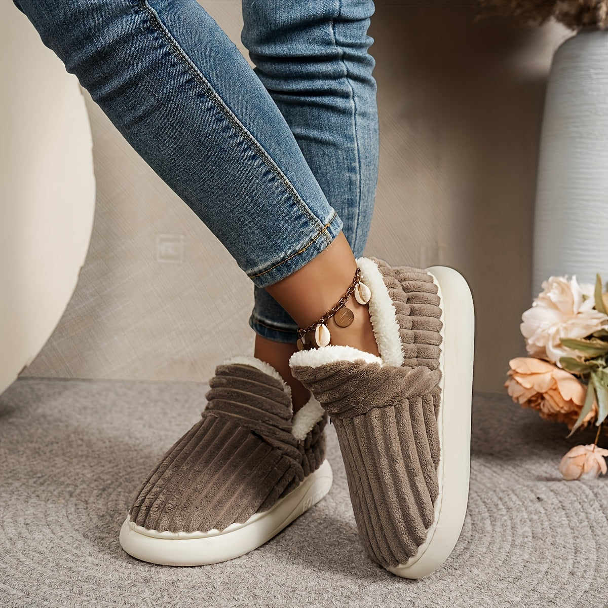 fashionable   warm fleece lined slippers casual