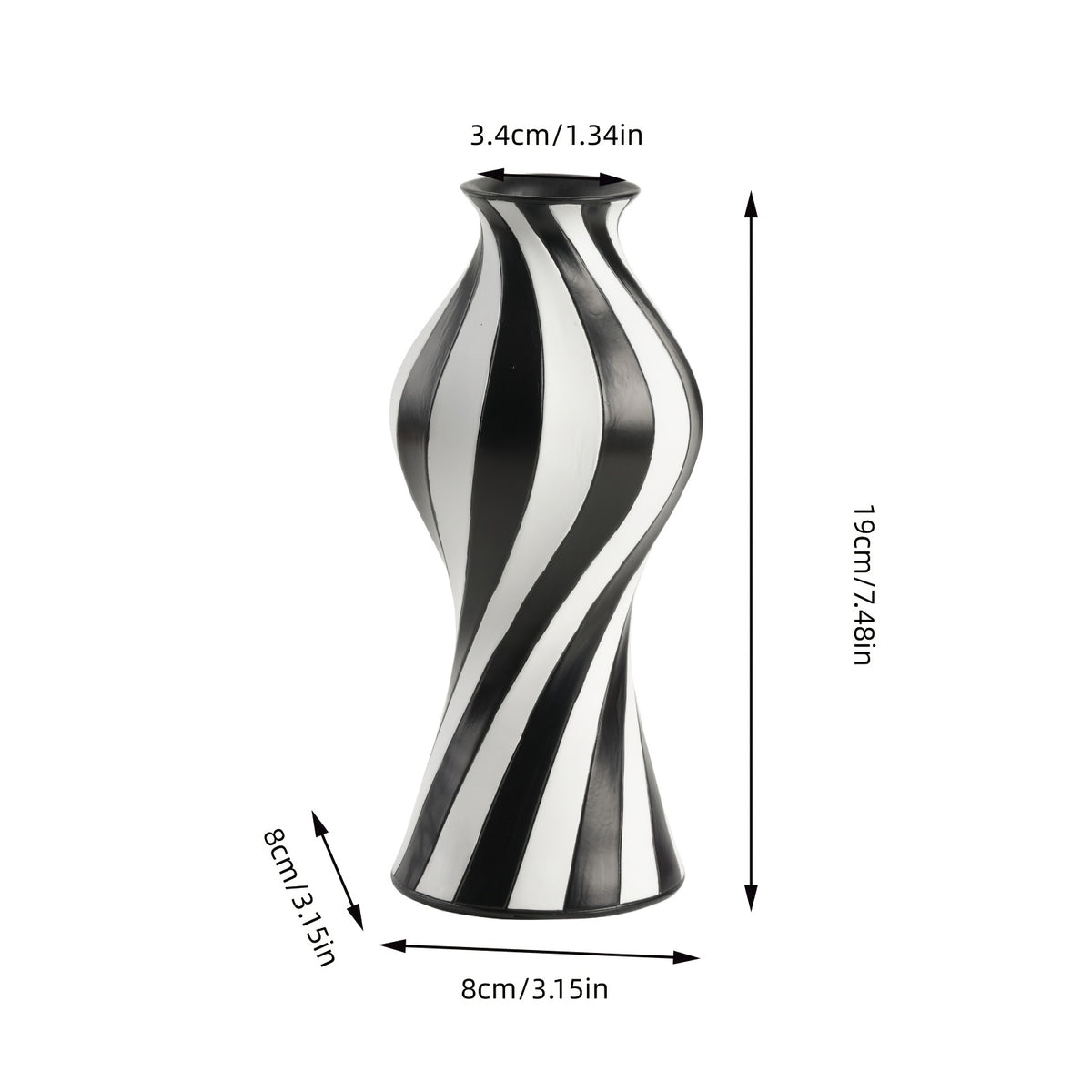 modern   abstract twisted resin vase black white