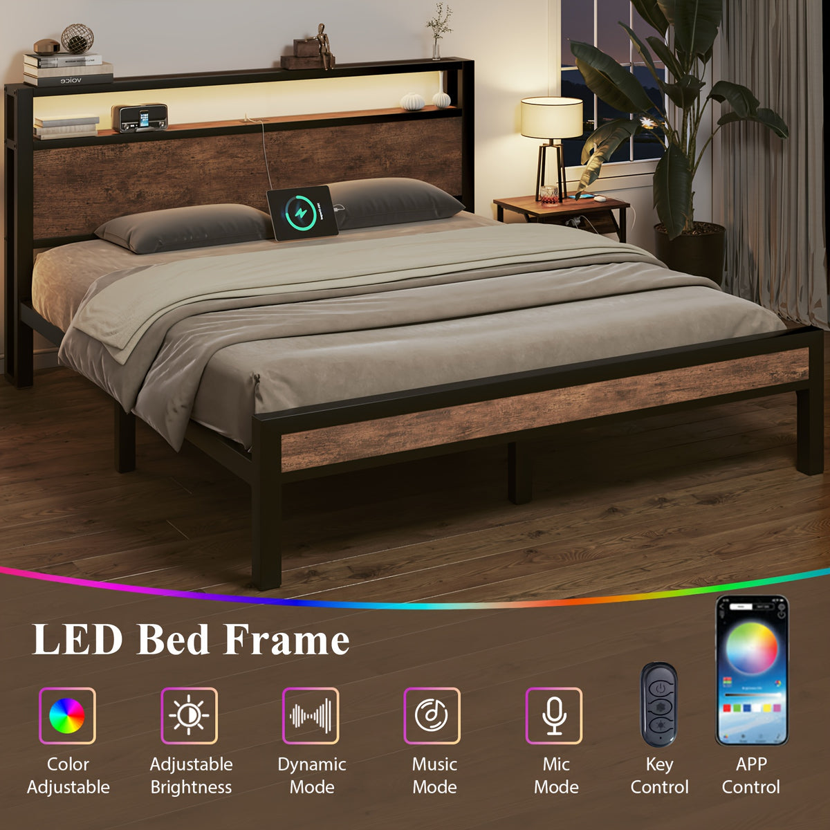 full queen king size bed frame storage metal platform bed