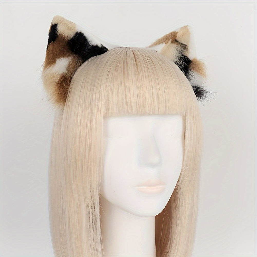 christmas gift 2pcs plush cat set fluffy ear headband