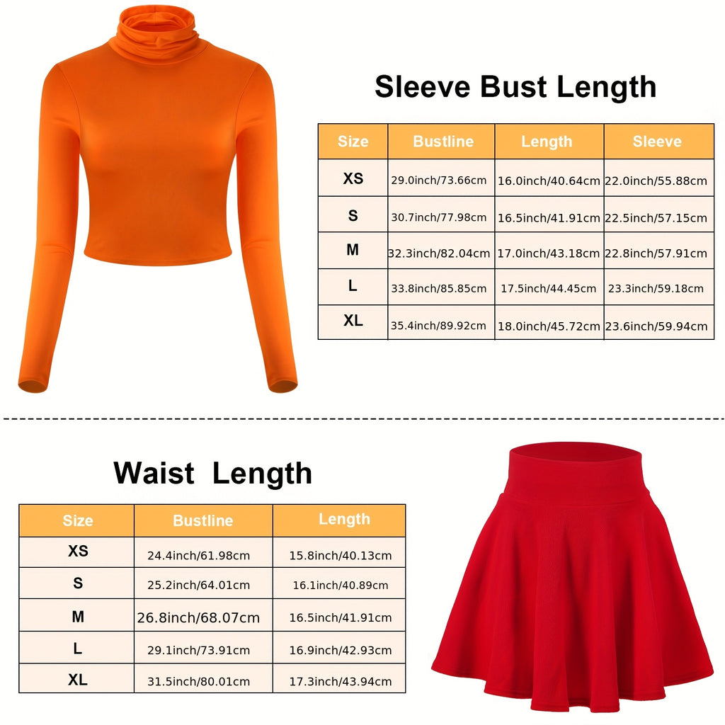 set womens halloween costume including an orange turtleneck