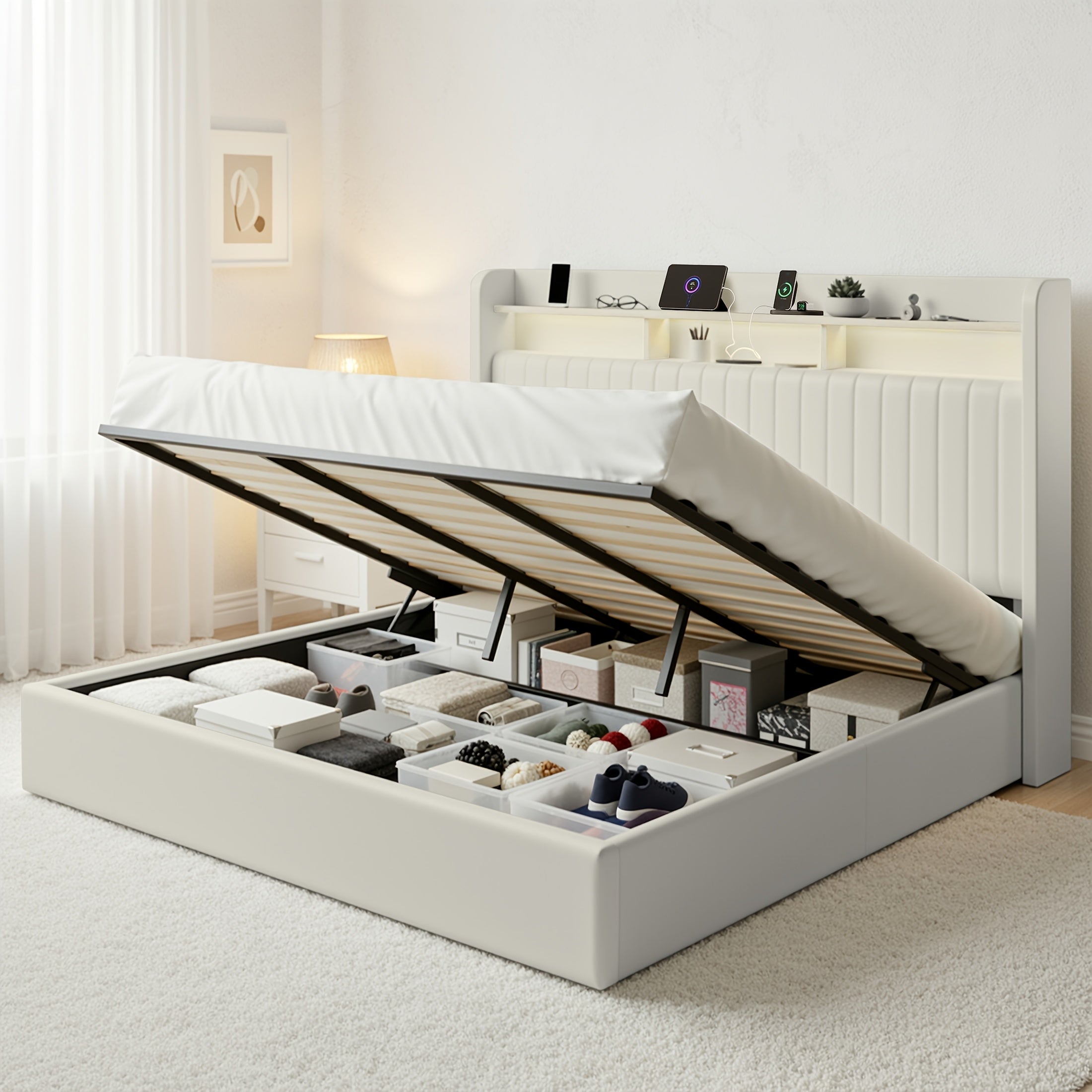 lift storage bed frame velvet vertical channel