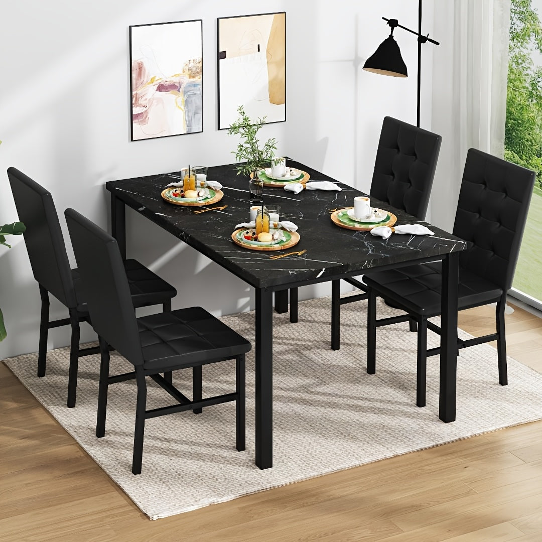 modern 5pcs   marble dining table set upholstered pu