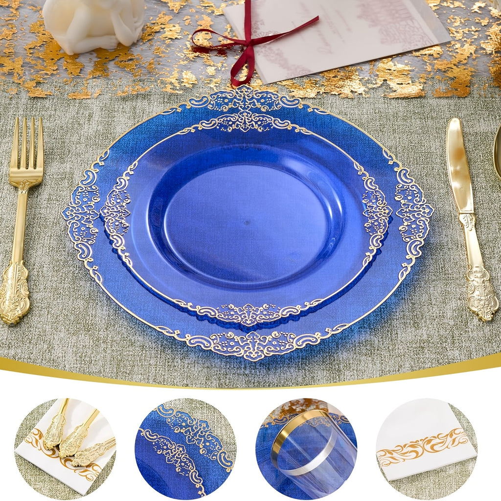 145pcs transparent blue disposable plastic tableware set