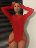 womens   backless long sleeve bodysuit solid color round