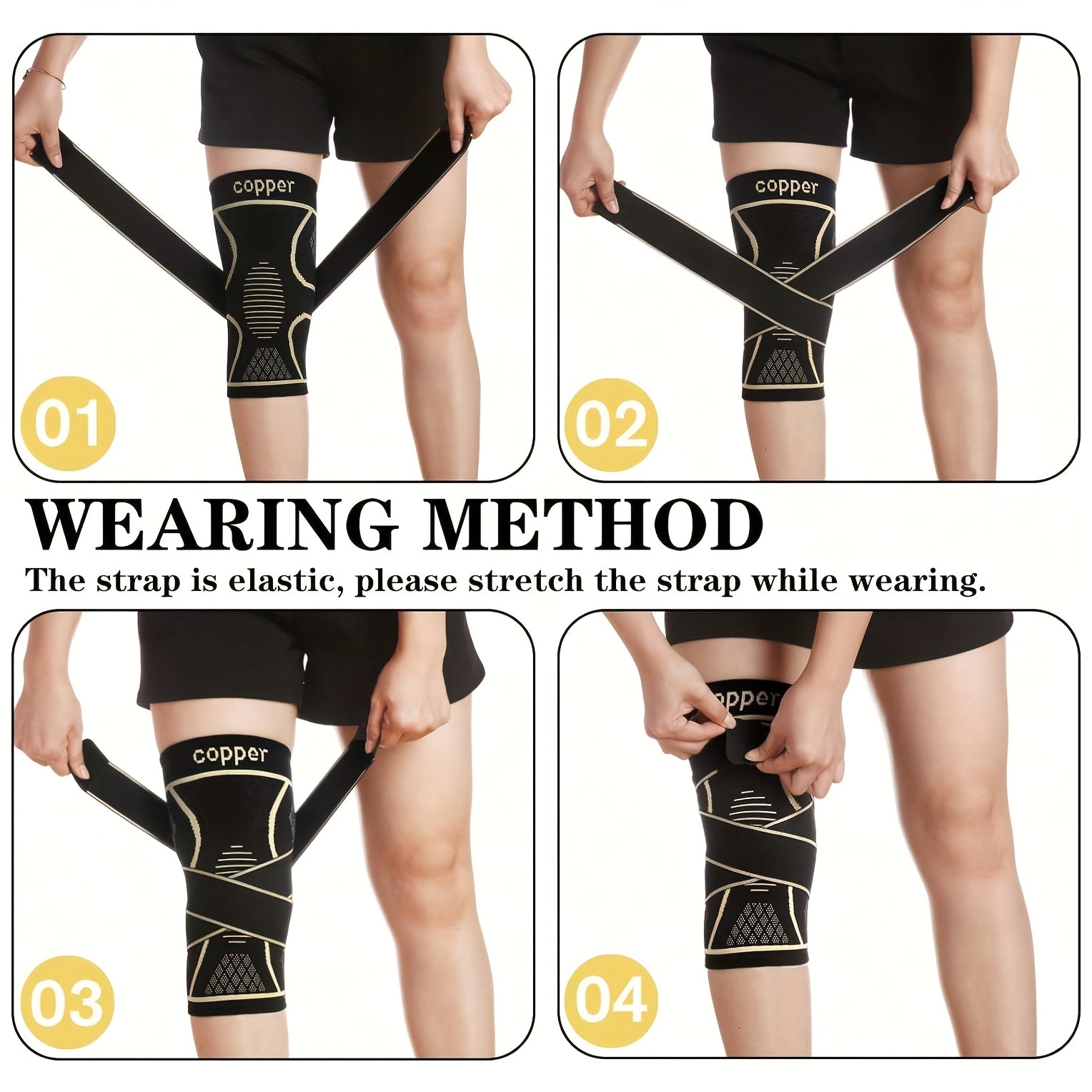 1pc copper knee brace strap black compression sleeve